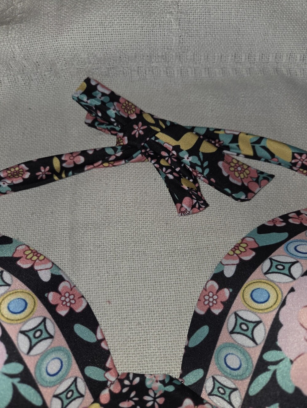 Floral Black High-Waist Bikini Set - Pink & Green Flowers - Picture 5 of 7